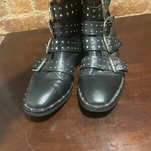 Studded Black Leather Ankle Booties